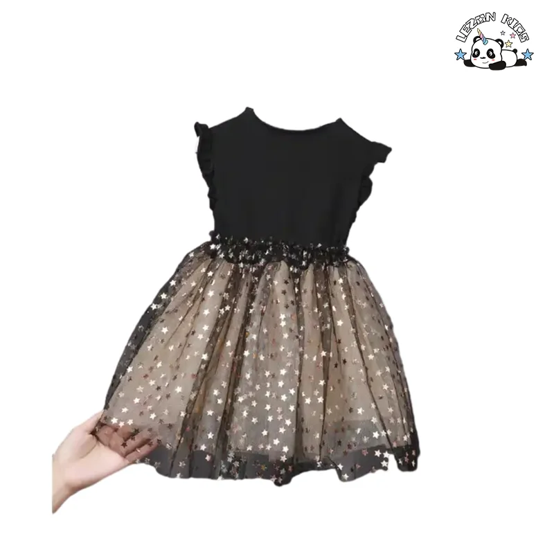 LEZONKIDS - Wholesale Crewneck Casual Girls Dresses Nice Sparkling Tutu Dress for Birthday Gift